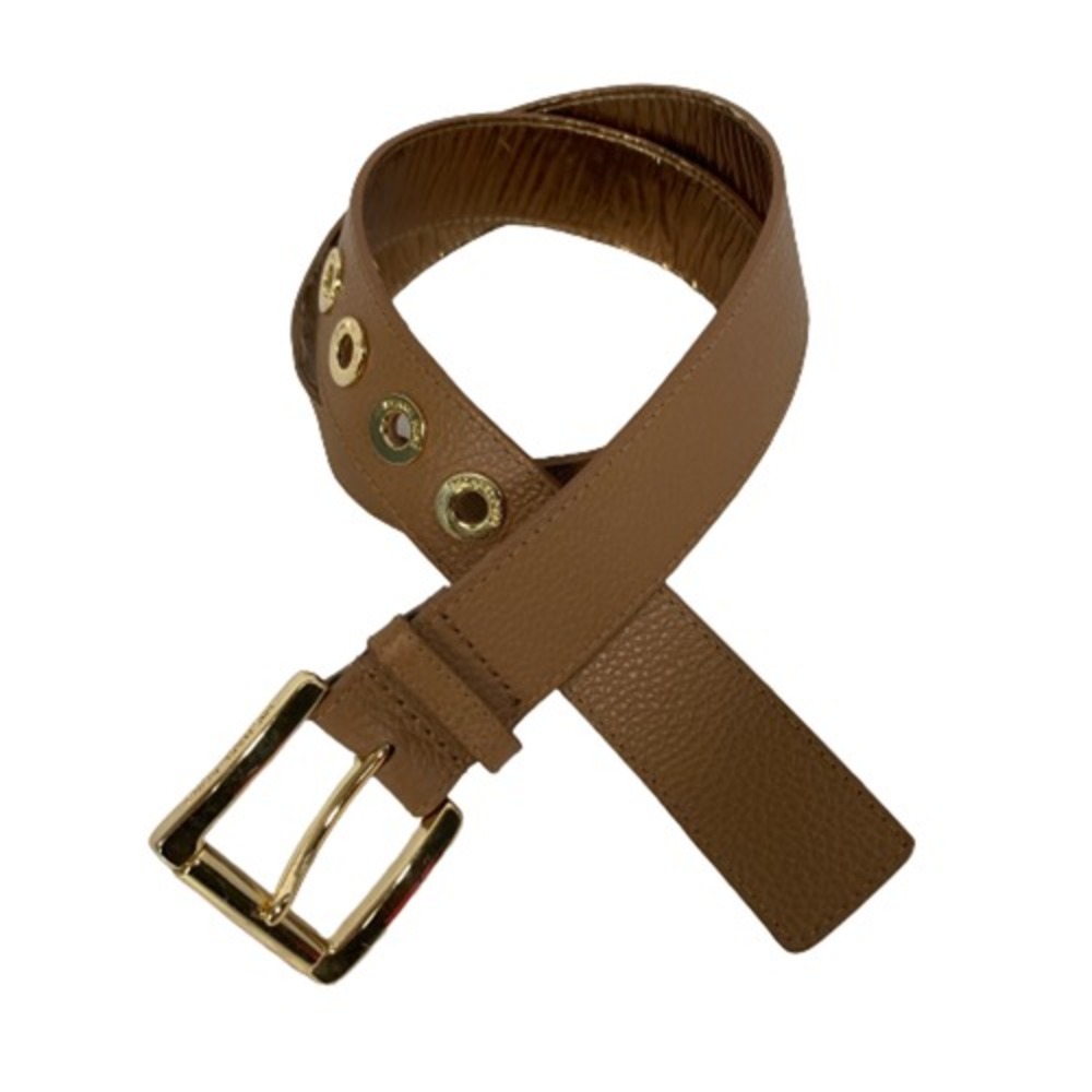 Michael Kors Belt Womens Sz M Beige Leather Gold Grommet Square Buckle